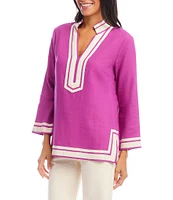 Karen Kane Saint Tropez V-Neck Mandarin Collar Long Sleeve Tunic