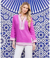 Karen Kane Saint Tropez V-Neck Mandarin Collar Long Sleeve Tunic