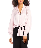 Karen Kane Satin Collared Long Sleeve Tie Front Top