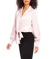 Karen Kane Satin Collared Long Sleeve Tie Front Top