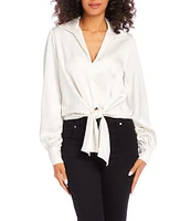 Karen Kane Satin Collared Long Sleeve Tie Front Top