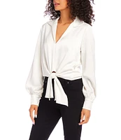 Karen Kane Satin Collared Long Sleeve Tie Front Top