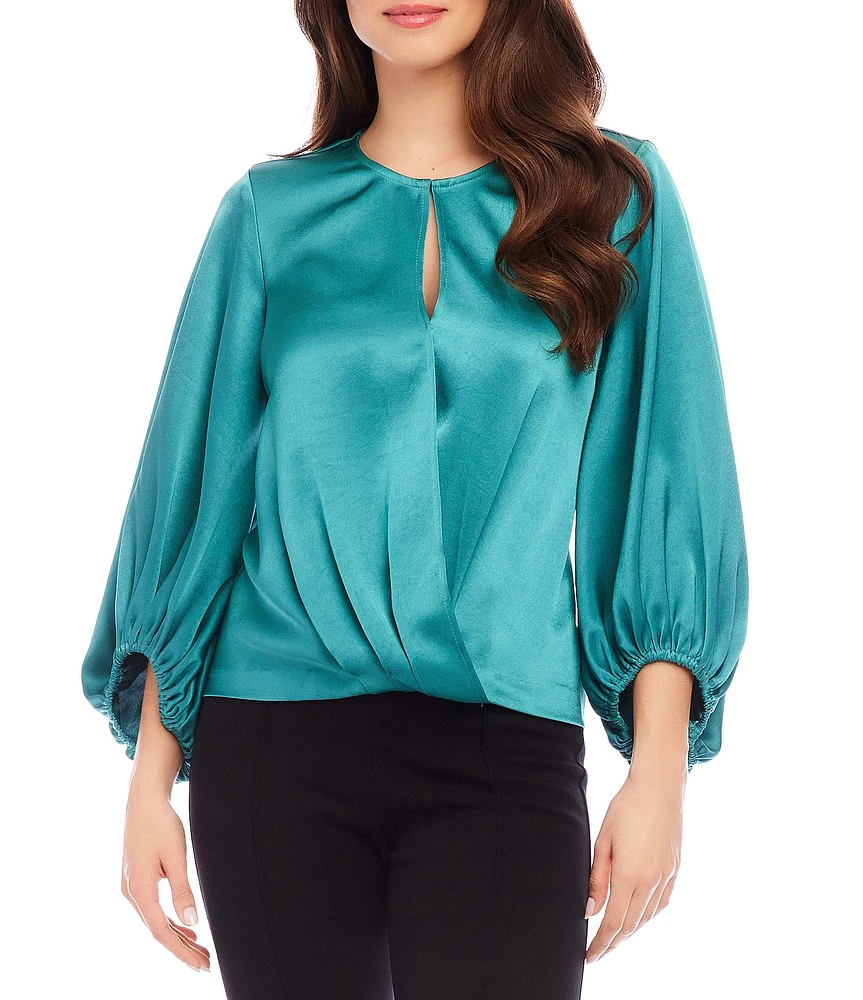 Karen Kane Satin Keyhole Crossover 3/4 Sleeve Top