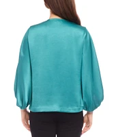 Karen Kane Satin Keyhole Crossover 3/4 Sleeve Top