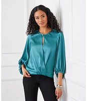 Karen Kane Satin Keyhole Crossover 3/4 Sleeve Top