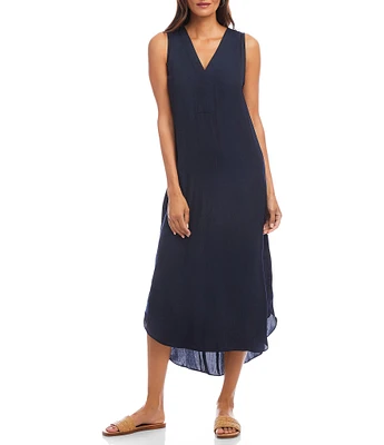 Karen Kane Satin V-Neck Sleeveless Midi Dress