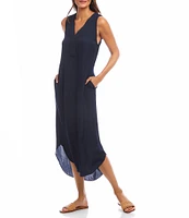 Karen Kane Satin V-Neck Sleeveless Midi Dress