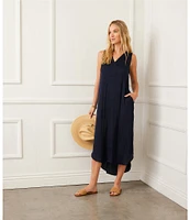 Karen Kane Satin V-Neck Sleeveless Midi Dress