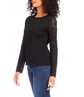 Karen Kane Scalloped Lace Crew Neck Long Sleeve Top