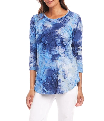Karen Kane Scoop Neck 3/4 Sleeve Stretch Tie-Dye Burnout Top