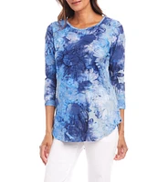 Karen Kane Scoop Neck 3/4 Sleeve Stretch Tie-Dye Burnout Top