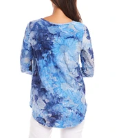 Karen Kane Scoop Neck 3/4 Sleeve Stretch Tie-Dye Burnout Top