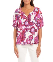 Karen Kane Scoop Neck Short Sleeve Print Peasant Top