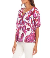 Karen Kane Scoop Neck Short Sleeve Print Peasant Top