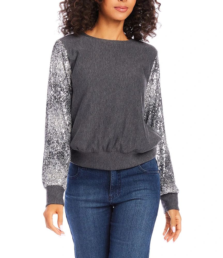 Karen Kane Sequin Crewneck Long Sleeve Top