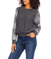 Karen Kane Sequin Crewneck Long Sleeve Top