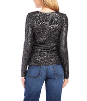 Karen Kane Sequin Side Shirred Scoop Neck Long Sleeve Top