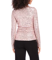 Karen Kane Sequin Side Shirred Scoop Neck Long Sleeve Top