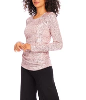 Karen Kane Sequin Side Shirred Scoop Neck Long Sleeve Top