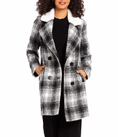 Karen Kane Shearling Plaid Collared Coat