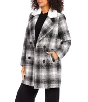 Karen Kane Shearling Plaid Collared Coat