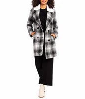 Karen Kane Shearling Plaid Collared Coat