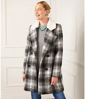 Karen Kane Shearling Plaid Collared Coat