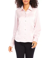 Karen Kane Side Pleat Collared Long Sleeve Button Up Shirt