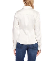 Karen Kane Side Pleat Collared Long Sleeve Button Up Shirt