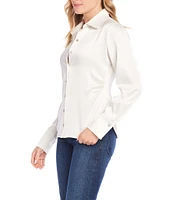 Karen Kane Side Pleat Collared Long Sleeve Button Up Shirt