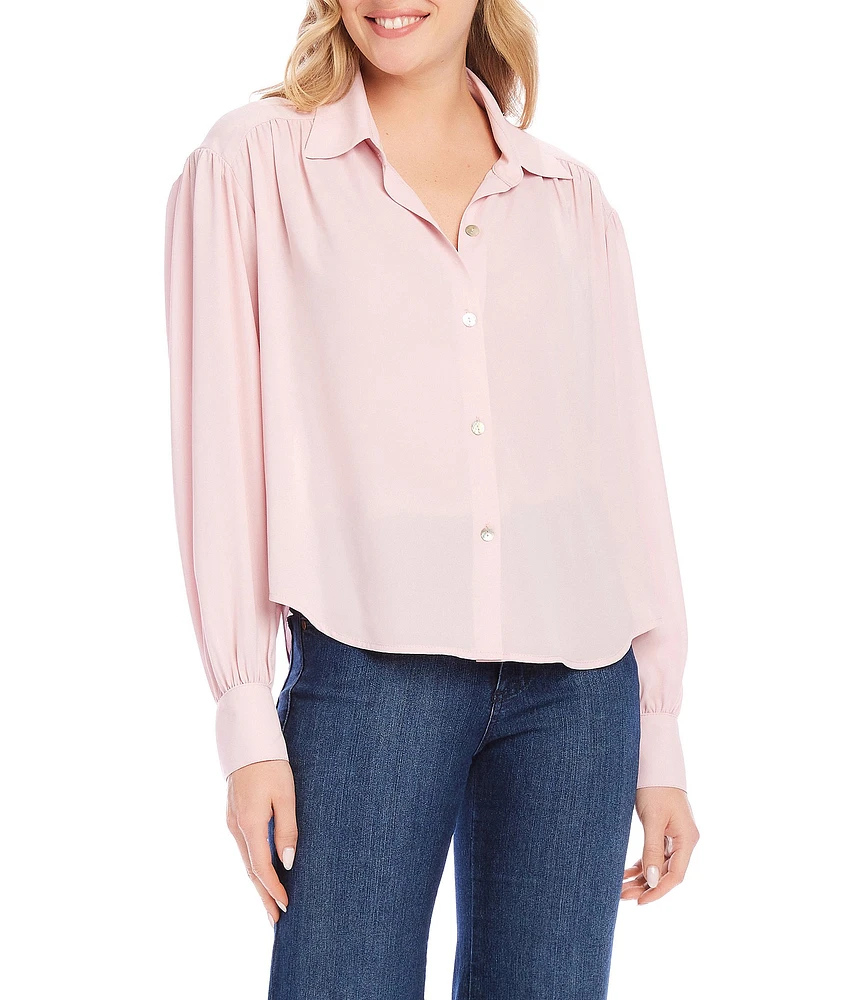 Karen Kane Silky Crepe Collared Long Sleeve Blouse