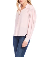 Karen Kane Silky Crepe Collared Long Sleeve Blouse