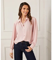 Karen Kane Silky Crepe Collared Long Sleeve Blouse