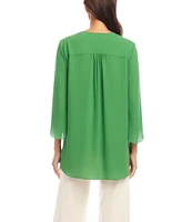 Karen Kane Silky Crepe V-Neck 3/4 Flare Sleeve Asymmetric Crossover Hem Top