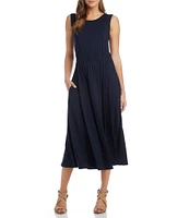Karen Kane Sleeveless Cinched Waist Crew Neck Artisan Midi Dress