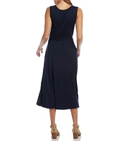 Karen Kane Sleeveless Cinched Waist Crew Neck Artisan Midi Dress