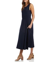 Karen Kane Sleeveless Cinched Waist Crew Neck Artisan Midi Dress
