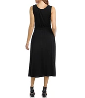 Karen Kane Sleeveless Cinched Waist Jewel Neck Artisan Midi Dress