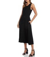 Karen Kane Sleeveless Cinched Waist Jewel Neck Artisan Midi Dress