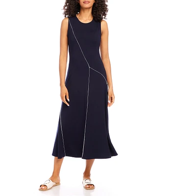 Karen Kane Sleeveless Crew Neck Reverse Seam Midi Dress