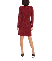 Karen Kane Soft Metallic Knit Surplice V-Neck Long Sleeve Front Twist Stretch Sheath Dress