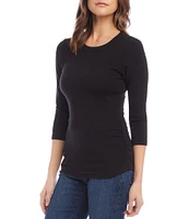 Karen Kane Solid Organic Cotton Crew Neck 3/4 Sleeve Side Shirred Fitted Tee Shirt