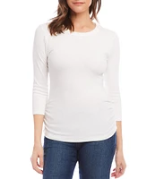 Karen Kane Solid Organic Cotton Crew Neck 3/4 Sleeve Side Shirred Fitted Tee Shirt