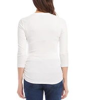 Karen Kane Solid Organic Cotton Crew Neck 3/4 Sleeve Side Shirred Fitted Tee Shirt