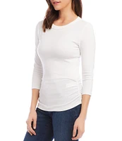 Karen Kane Solid Organic Cotton Crew Neck 3/4 Sleeve Side Shirred Fitted Tee Shirt