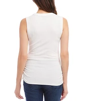 Karen Kane Solid Organic Cotton Crew Neck Sleeveless Side Shirred Tank Top