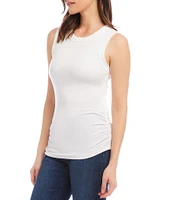 Karen Kane Solid Organic Cotton Crew Neck Sleeveless Side Shirred Tank Top