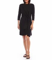 Karen Kane Solid Travel Jersey Boat Neck 3/4 Sleeves Tie Waist Dress