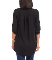 Karen Kane Split Neck 3/4 Sleeve Asymmetrical Hem Wrap Top