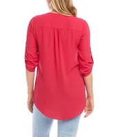 Karen Kane Split Neck 3/4 Sleeve Asymmetrical Hem Wrap Top